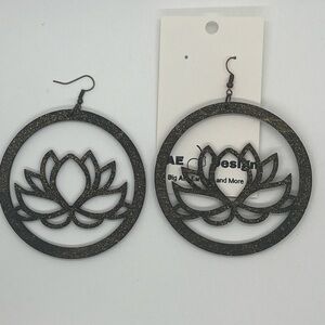 Black and Gold Lotus Hoop Earrings